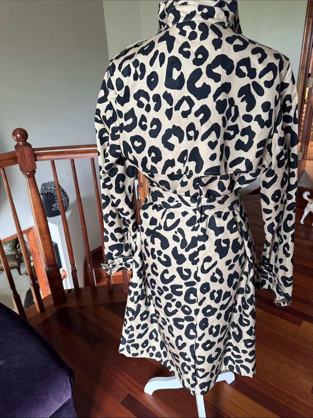 Women's Beige and Black Leopard Print Wrap trench coat - Picture 4 of 8